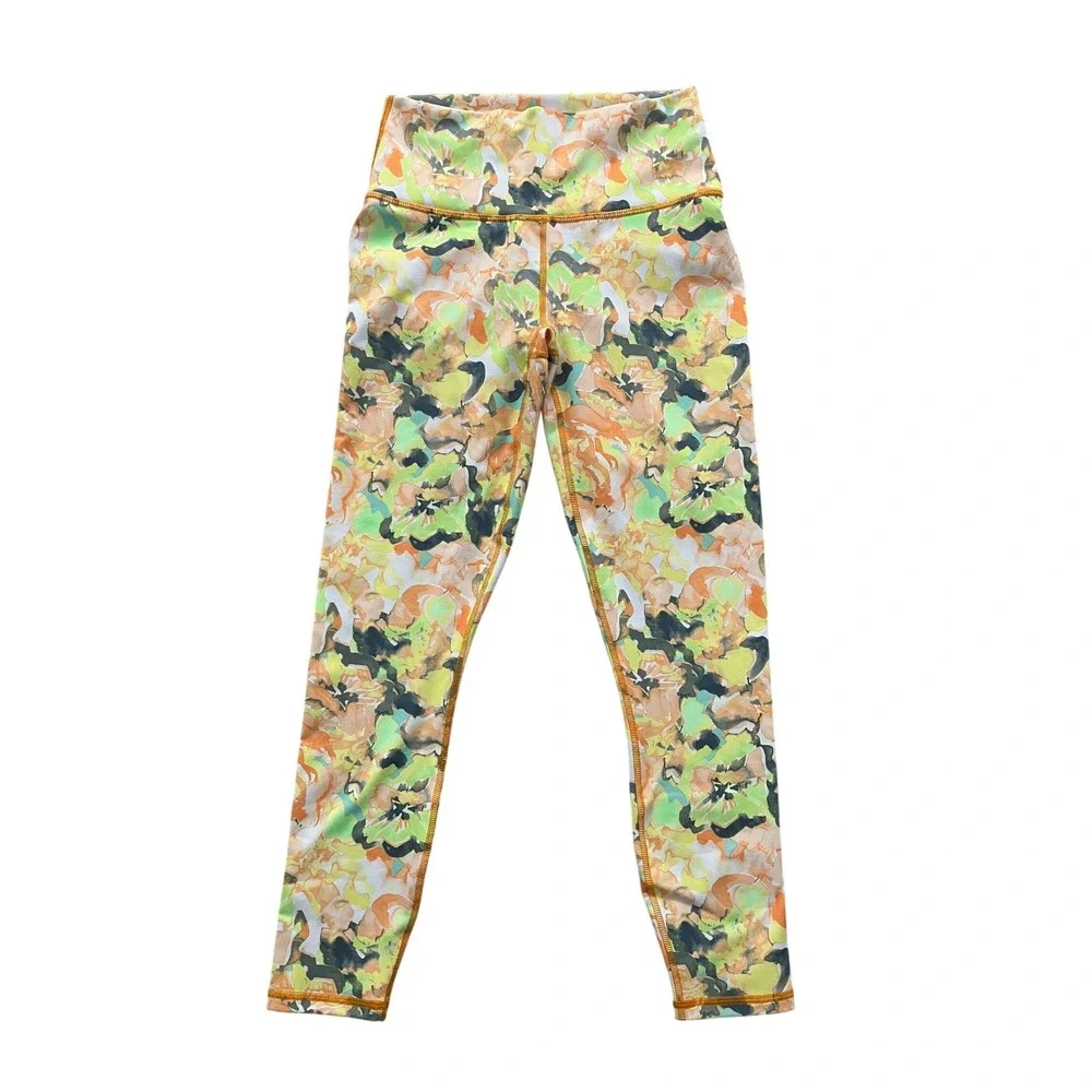 Fabletics PowerHold High Waisted Floral Leggings Orange Green Yellow Womens XS